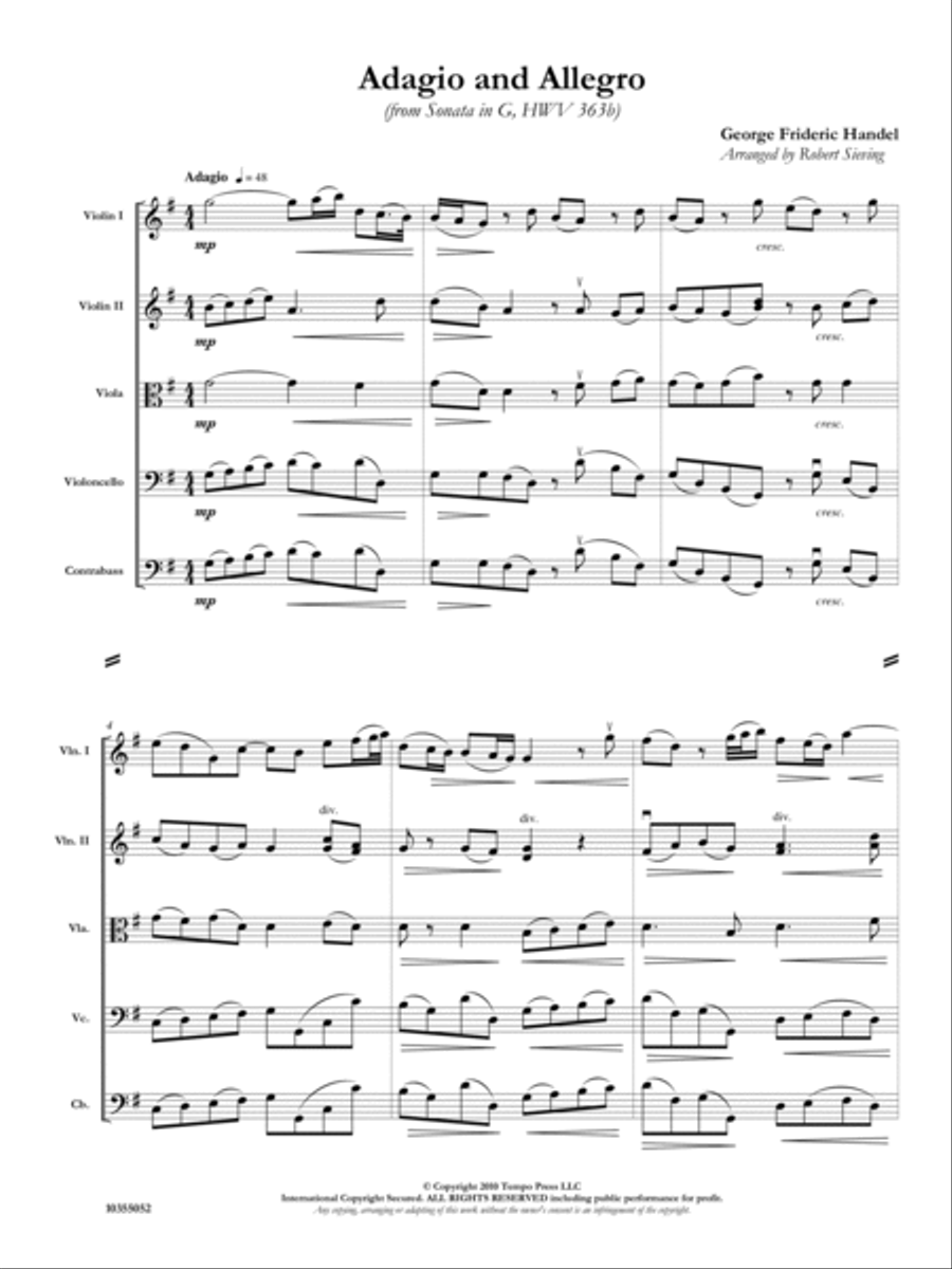Flute Sonata No. 3 HWV 363b: Adagio and Allegro Orchestra scores gallery preview page 2