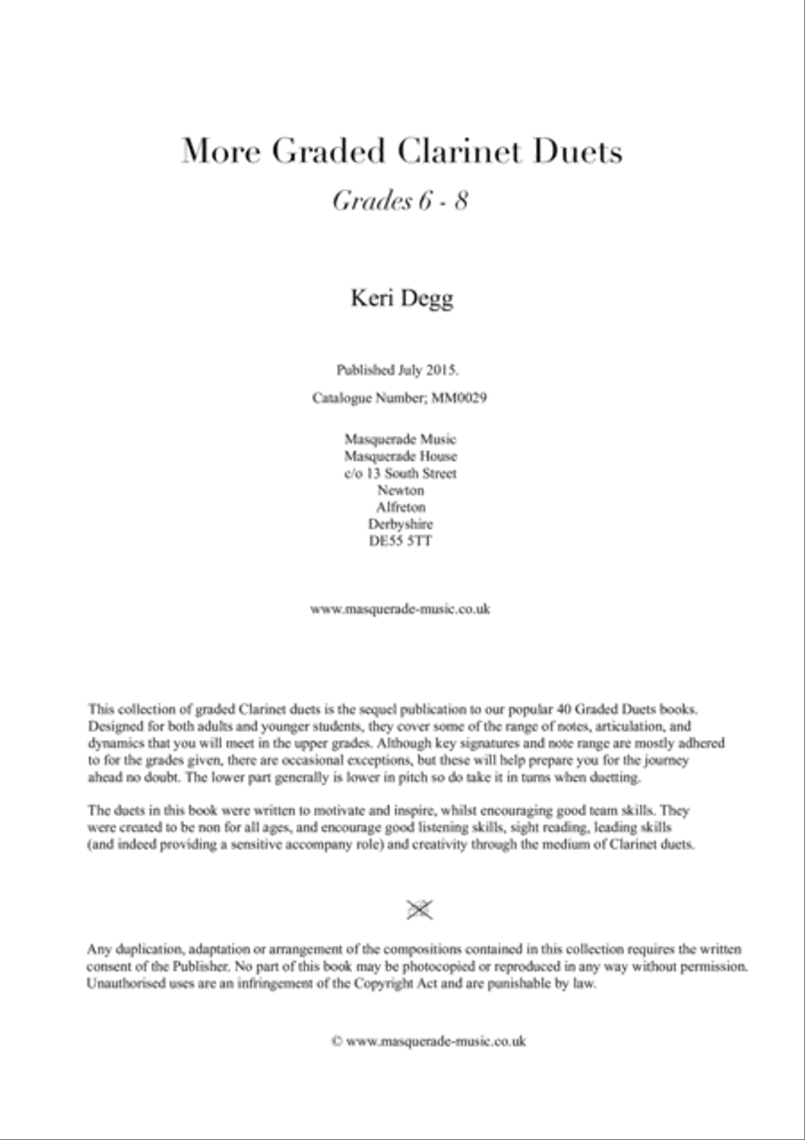 More Graded Clarinet Duets (intermediate to advanced) 24 duets in varying styles (swing, ragtime, co Clarinet Duet scores gallery preview page 1
