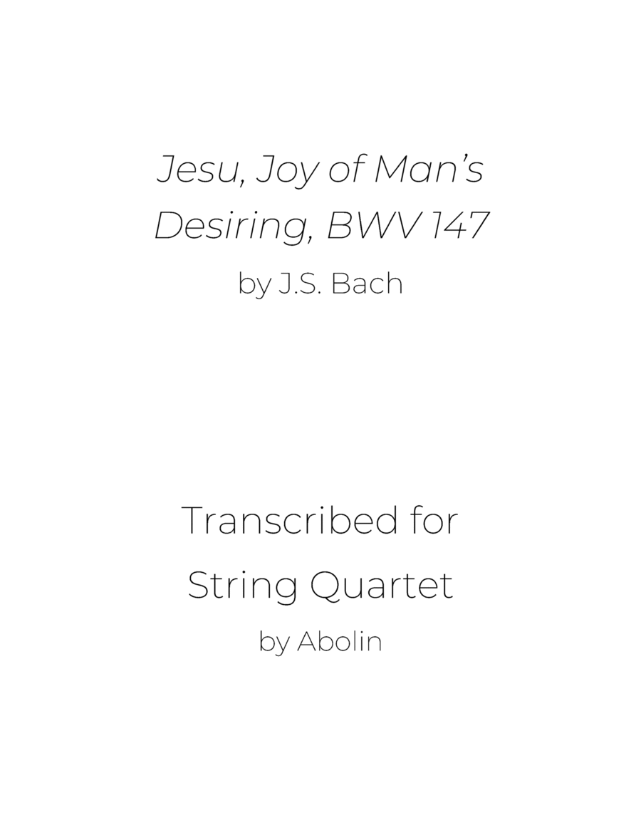 Bach: Jesu, Joy of Man's Desiring - String Quartet String Quartet scores gallery preview page 1