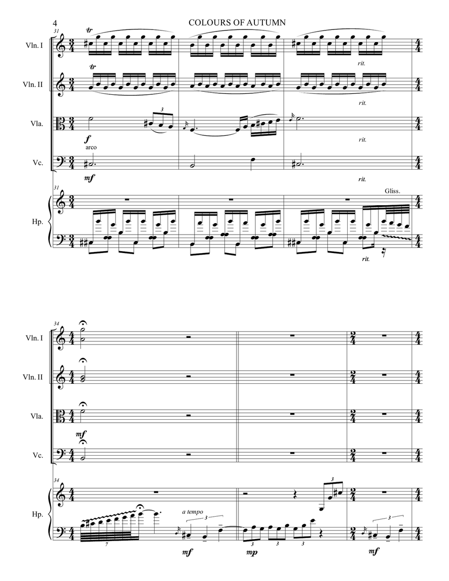 COLOURS OF AUTUMN - Harp & String Quintet (Score & Parts) String Orchestra scores gallery preview page 6