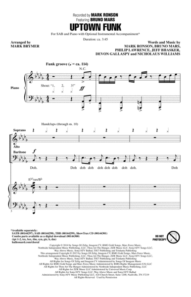 Uptown Funk (feat. Bruno Mars) (arr. Mark Brymer) by Mark Ronson 3-Part - Digital Sheet Music