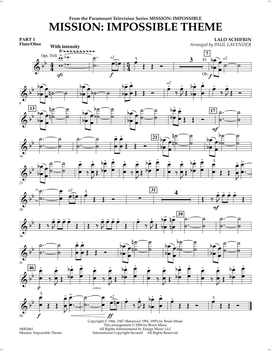 Mission: Impossible Theme (arr. Paul Lavender) - Pt.1 - Flute/Oboe