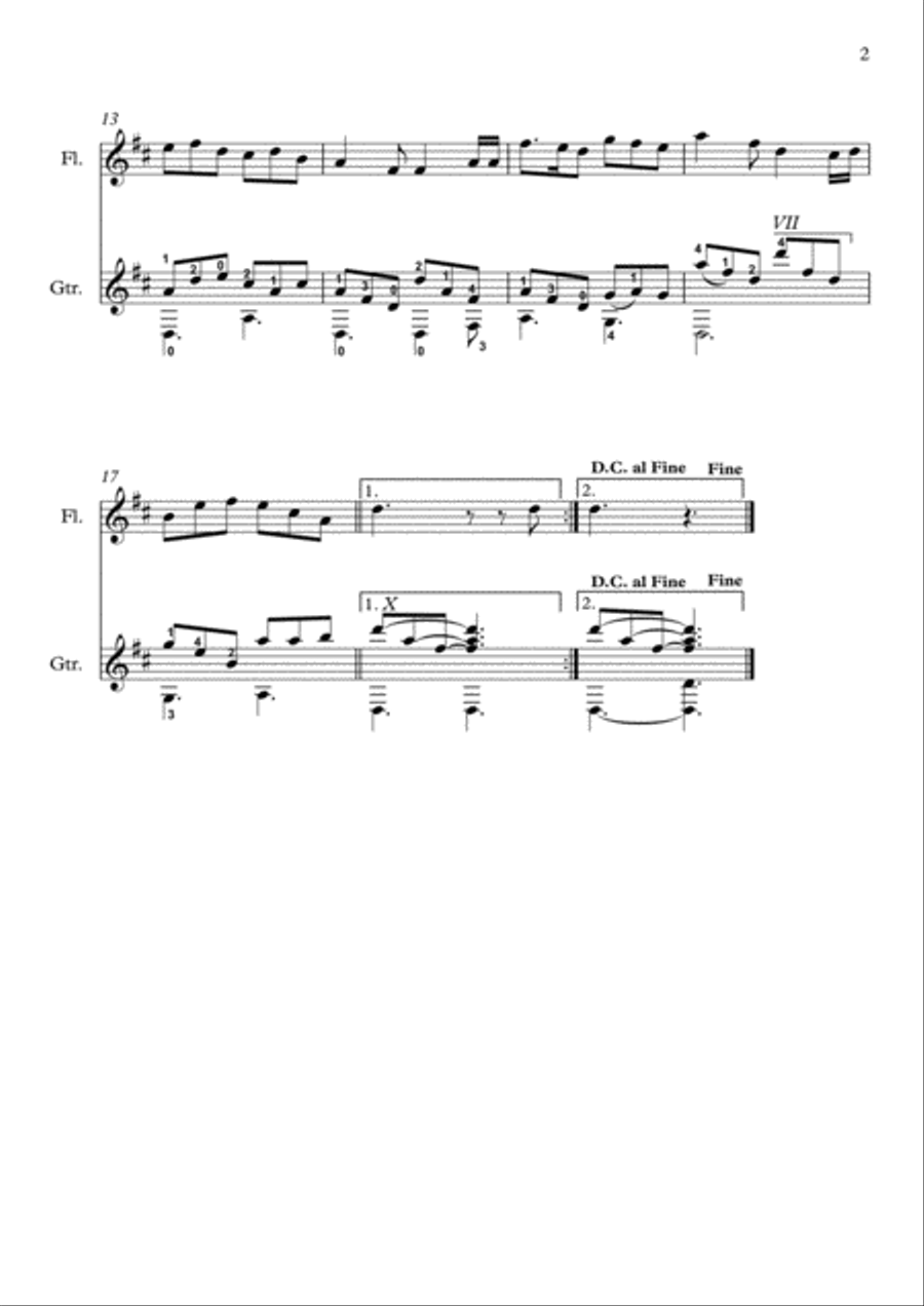 Ode to Whiskey by Turlough O Carolan Flute guitar duet Flute scores gallery preview page 2