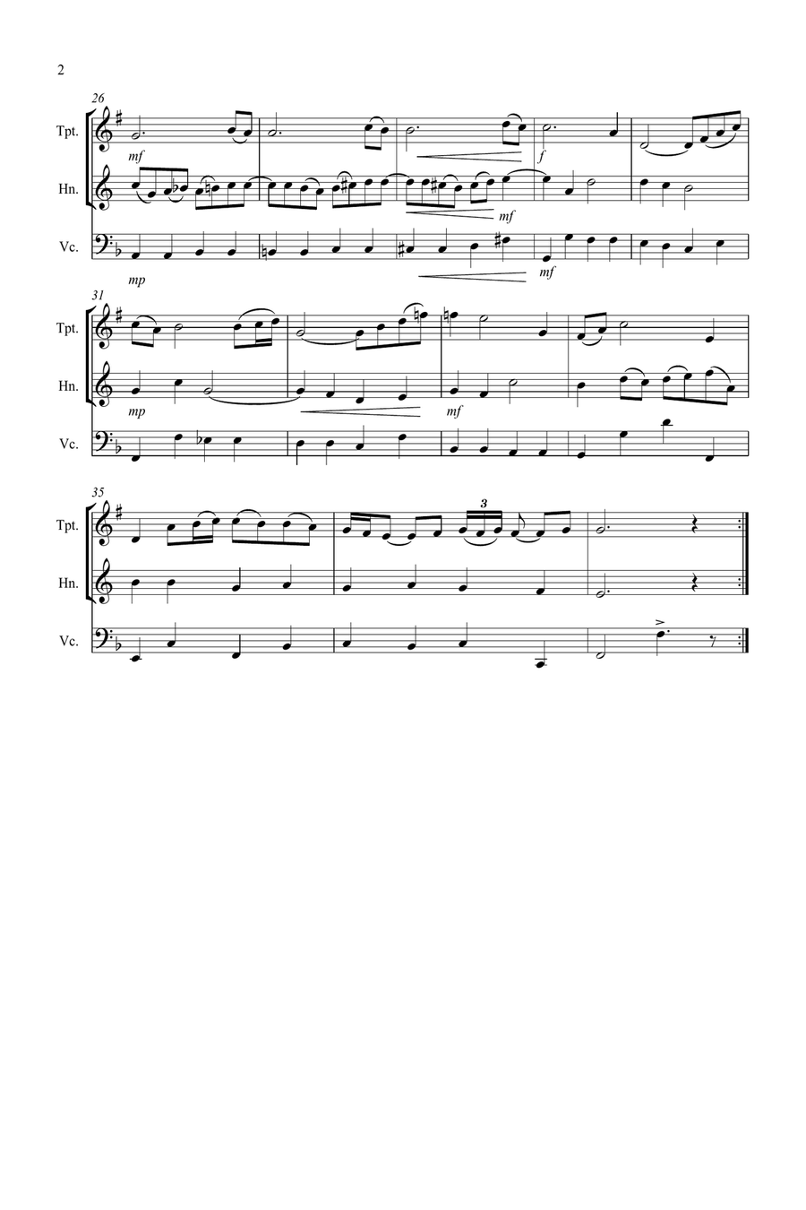 Air on a G String for Trumpet, Horn and Cello Trio Small Ensemble scores gallery preview page 2