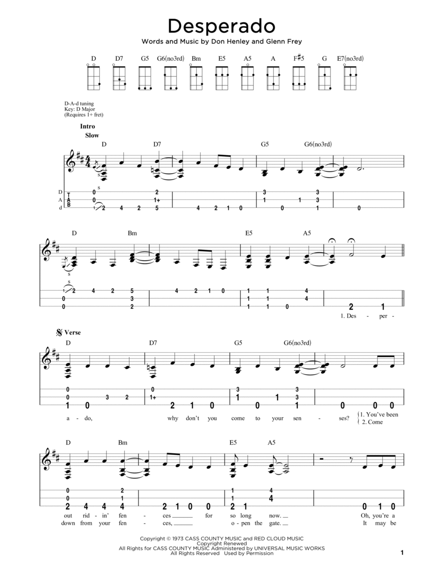 Desperado (arr. Steven B. Eulberg) Dulcimer scores gallery preview page 1