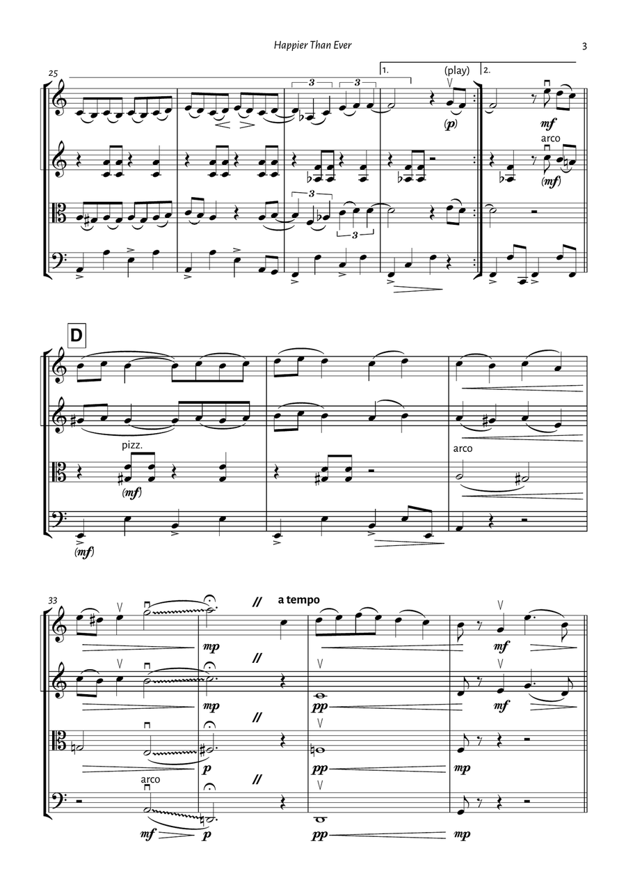Happier Than Ever String Quartet scores gallery preview page 3