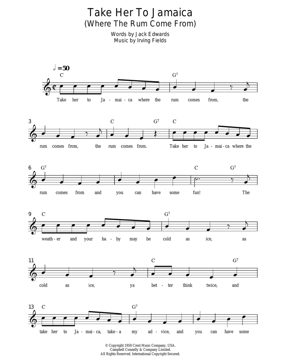 Take Her To Jamaica (Where The Rum Come From) Piano scores gallery preview page 1