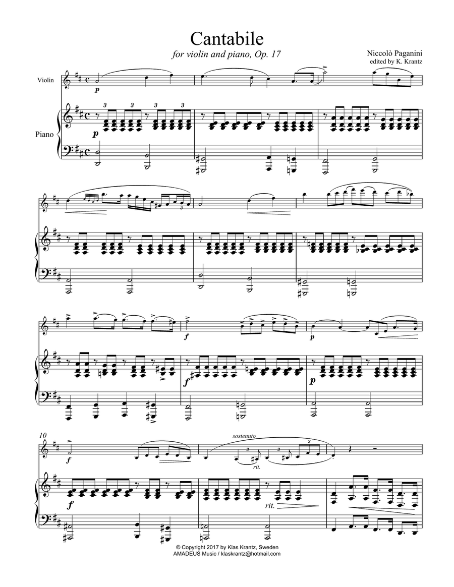 Cantabile Op. 17 for violin and piano Violin Solo scores gallery preview page 2