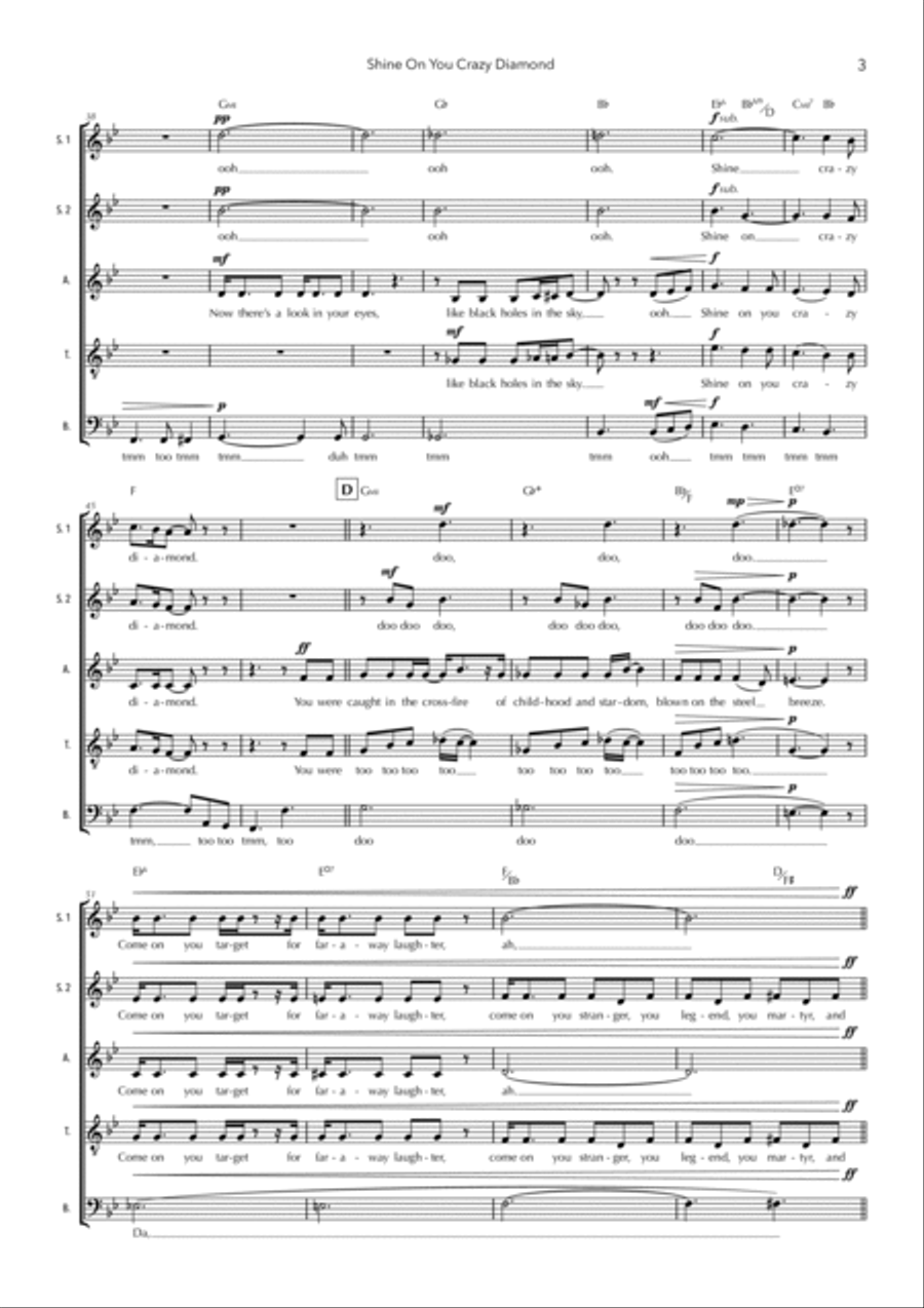 Shine On You Crazy Diamond (parts 1 - 9) A Cappella scores gallery preview page 3