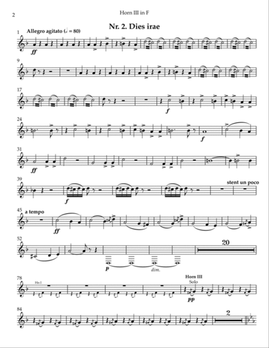 Verdi Requiem - Horn in F 3 (Transposed Part) Horn Solo scores gallery preview page 2