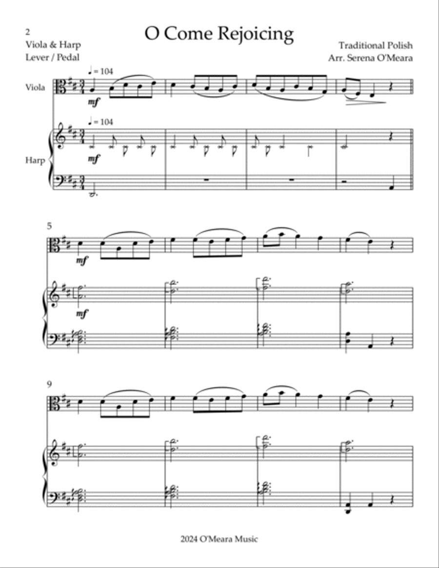 O Come Rejoicing, Duet for Viola & Harp