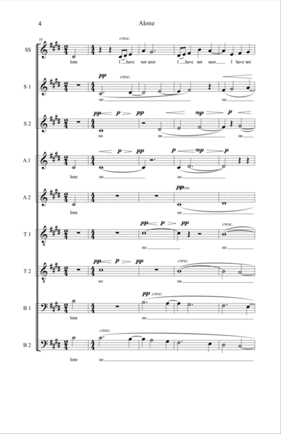 Alone (Edgar Alan Poe) 4-Part scores gallery preview page 4