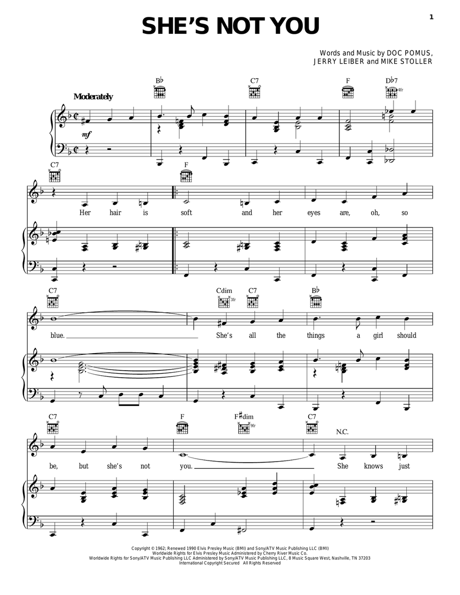 She's Not You Piano, Vocal, Guitar scores gallery preview page 1