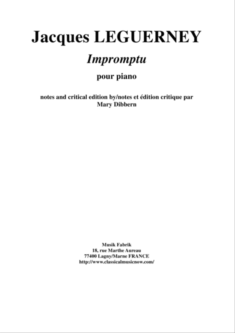 Jacques Leguerney: Impromptu for piano Piano Solo scores gallery preview page 1