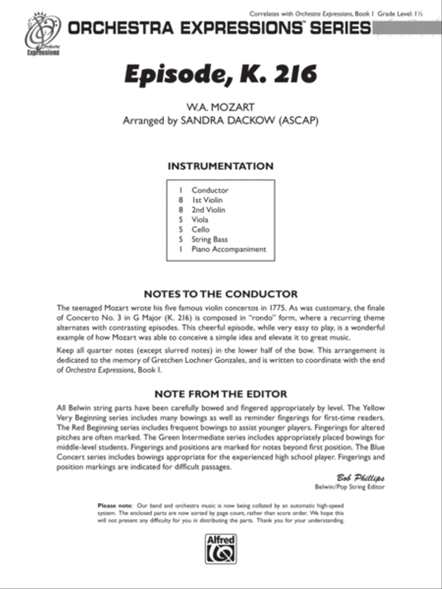 Episode, K. 216: Score String Orchestra scores gallery preview page 1