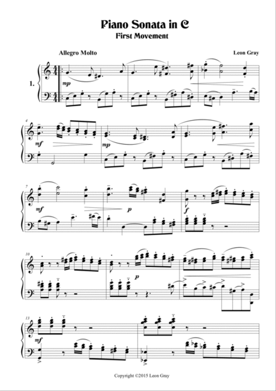 Piano Sonata 1_1 Allegro Molto © 2015 Leon Gray Piano Solo scores gallery preview page 2