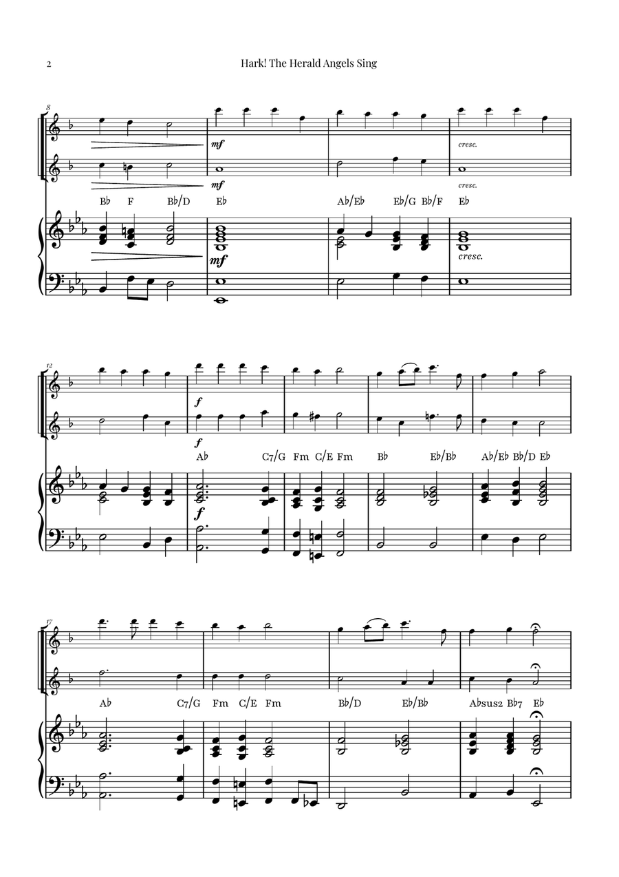 Hark! The Herald Angels Sing - Christmas Carol Duet Woodwind Duet scores gallery preview page 2