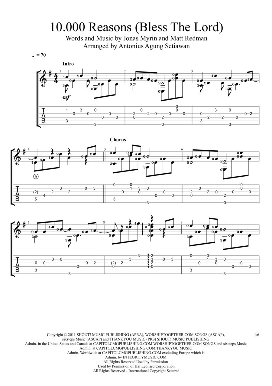 10,000 Reasons (Bless The Lord) Guitar Tablature scores gallery preview page 1