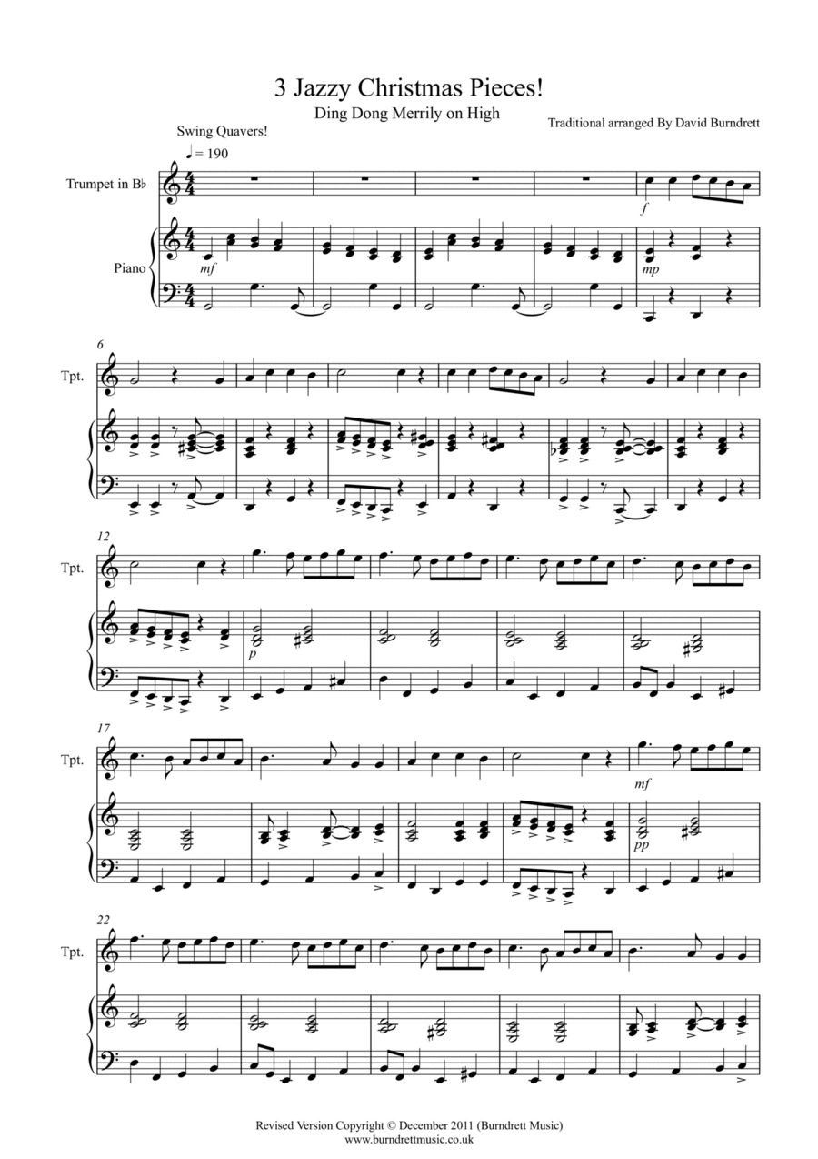 3 Jazzy Christmas Pieces for Trumpet and Piano Trumpet Duet scores gallery preview page 1