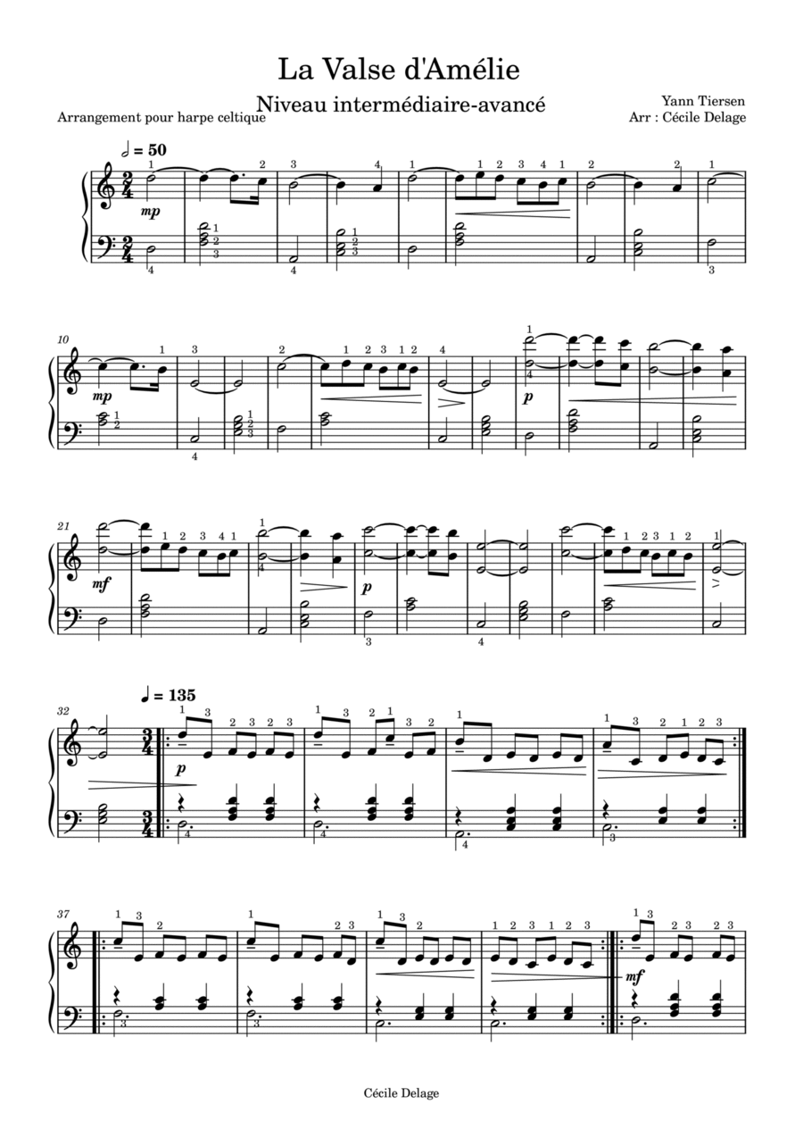 La Valse D'amelie Celtic Harp scores gallery preview page 1