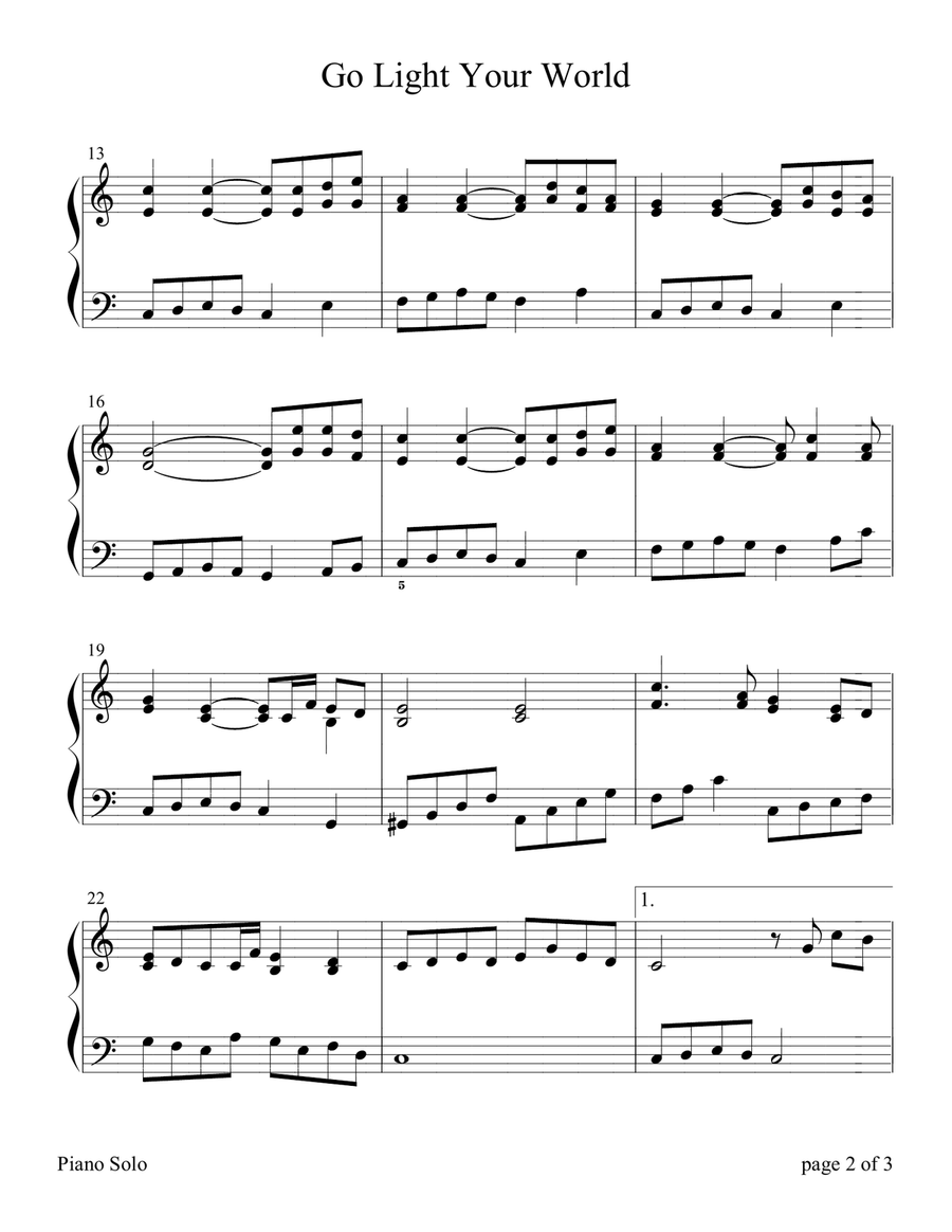 Go Light Your World Easy Piano scores gallery preview page 2