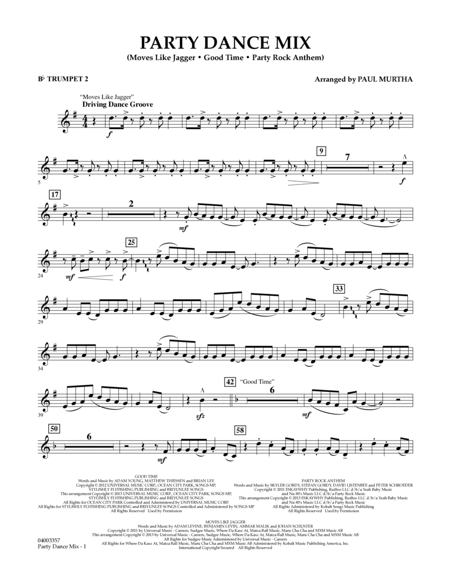 Party Dance Mix - Bb Trumpet 2 Concert Band scores gallery preview page 1