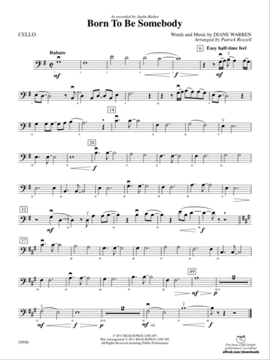 Born to Be Somebody: Cello String Orchestra scores gallery preview page 1