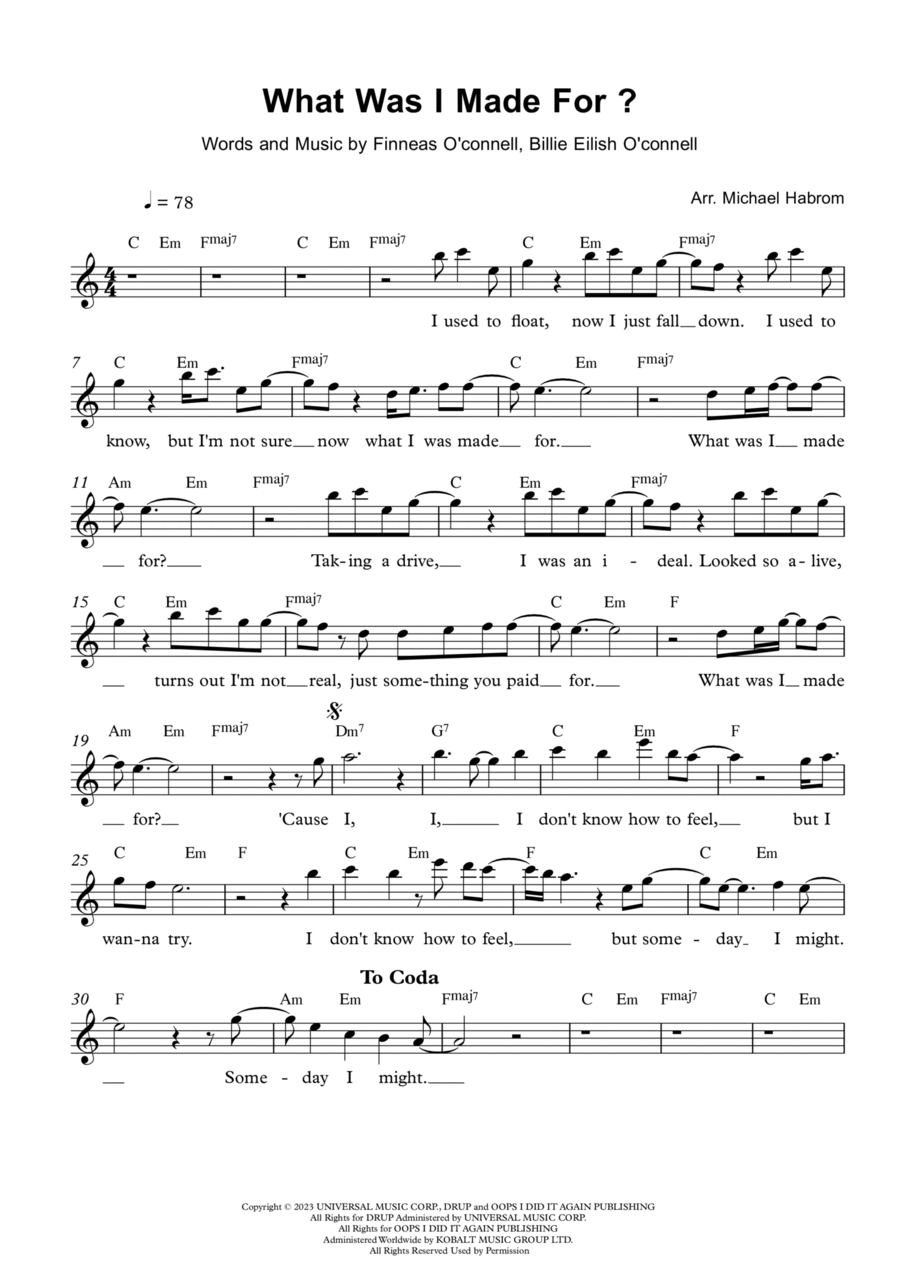 What Was I Made For? Alto Recorder scores gallery preview page 1