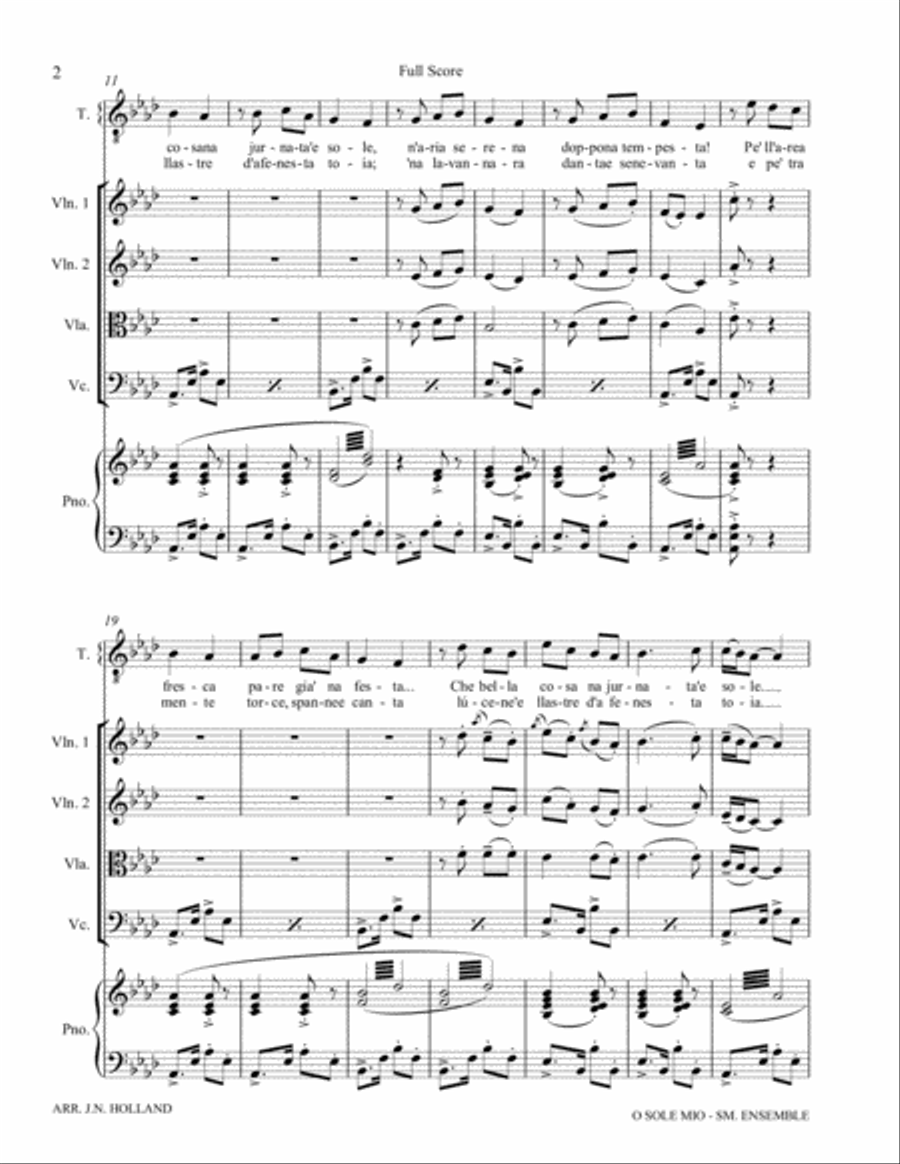O Sole Mio Arranged for Tenor and Small Ensemble Key of Ab Small Ensemble scores gallery preview page 6