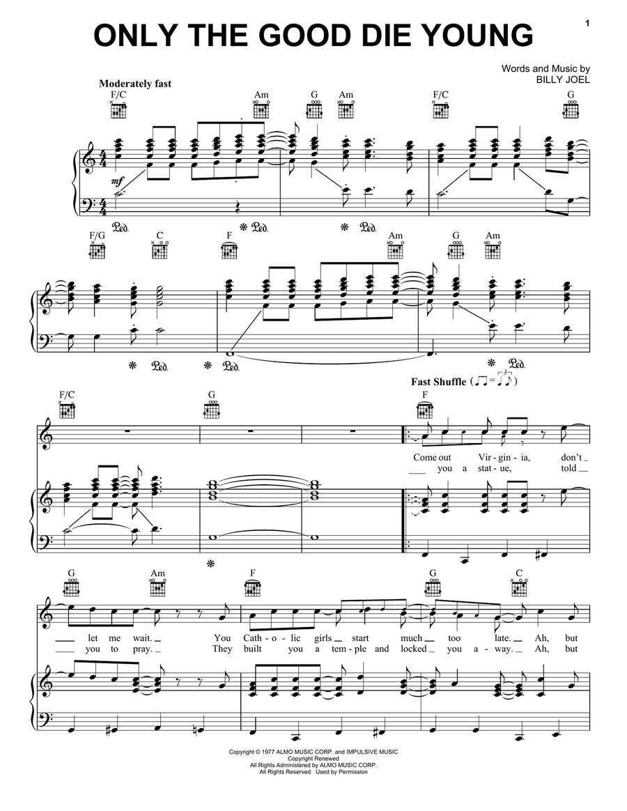 Only The Good Die Young Only The Good Die Young Piano, Vocal, Guitar scores gallery preview page 1