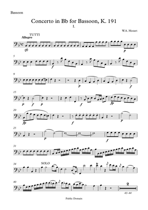 Mozart Bassoon Concerto in B-Flat Major, K.191/186e - Original For Bassoon Solo