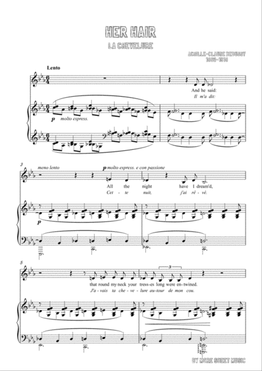 Debussy-Her Hair in E flat Major,for voice and piano Voice Solo scores gallery preview page 3