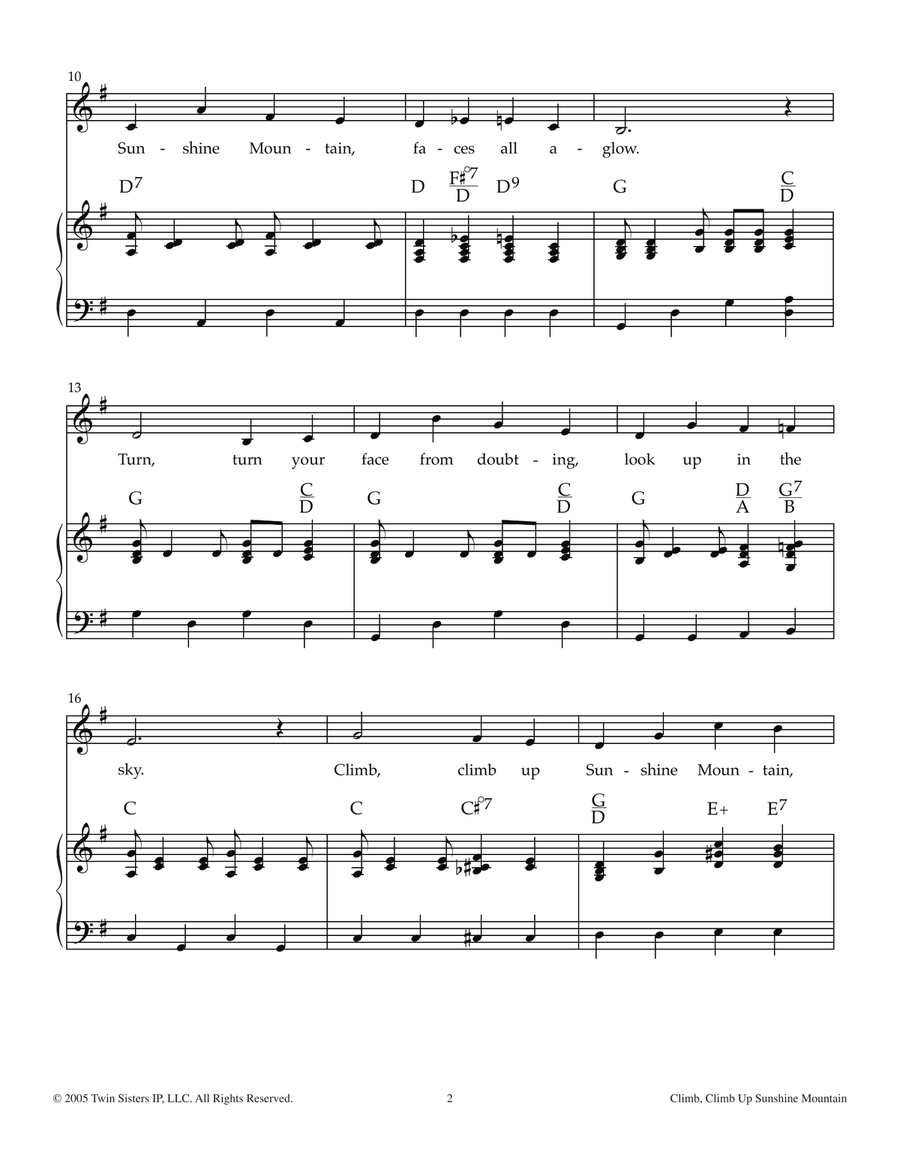Climb, Climb Up Sunshine Mountain Piano, Vocal scores gallery preview page 2