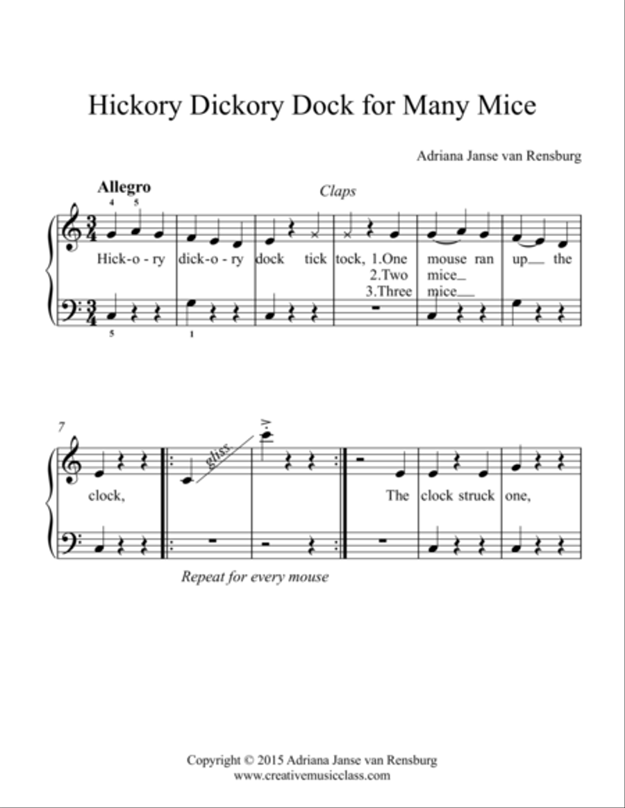 Hickory Dickory Dock for Many Mice Piano Method scores gallery preview page 1