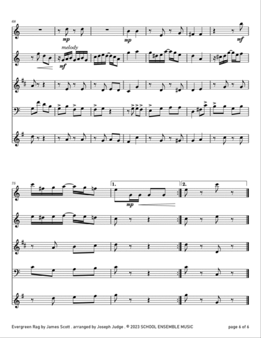 Evergreen Rag by James Scott for Woodwind Quartet in Schools Woodwind Quartet scores gallery preview page 6