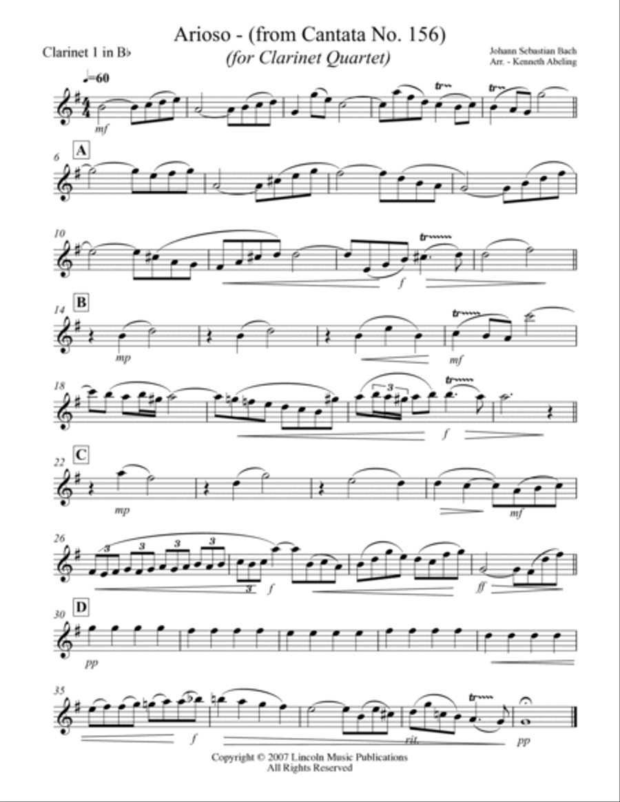 Arioso - from Cantata No. 156 (for Clarinet Quartet) Clarinet Quartet scores gallery preview page 4