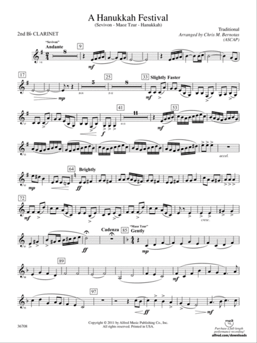 A Hanukkah Festival: 2nd B-flat Clarinet Concert Band scores gallery preview page 1