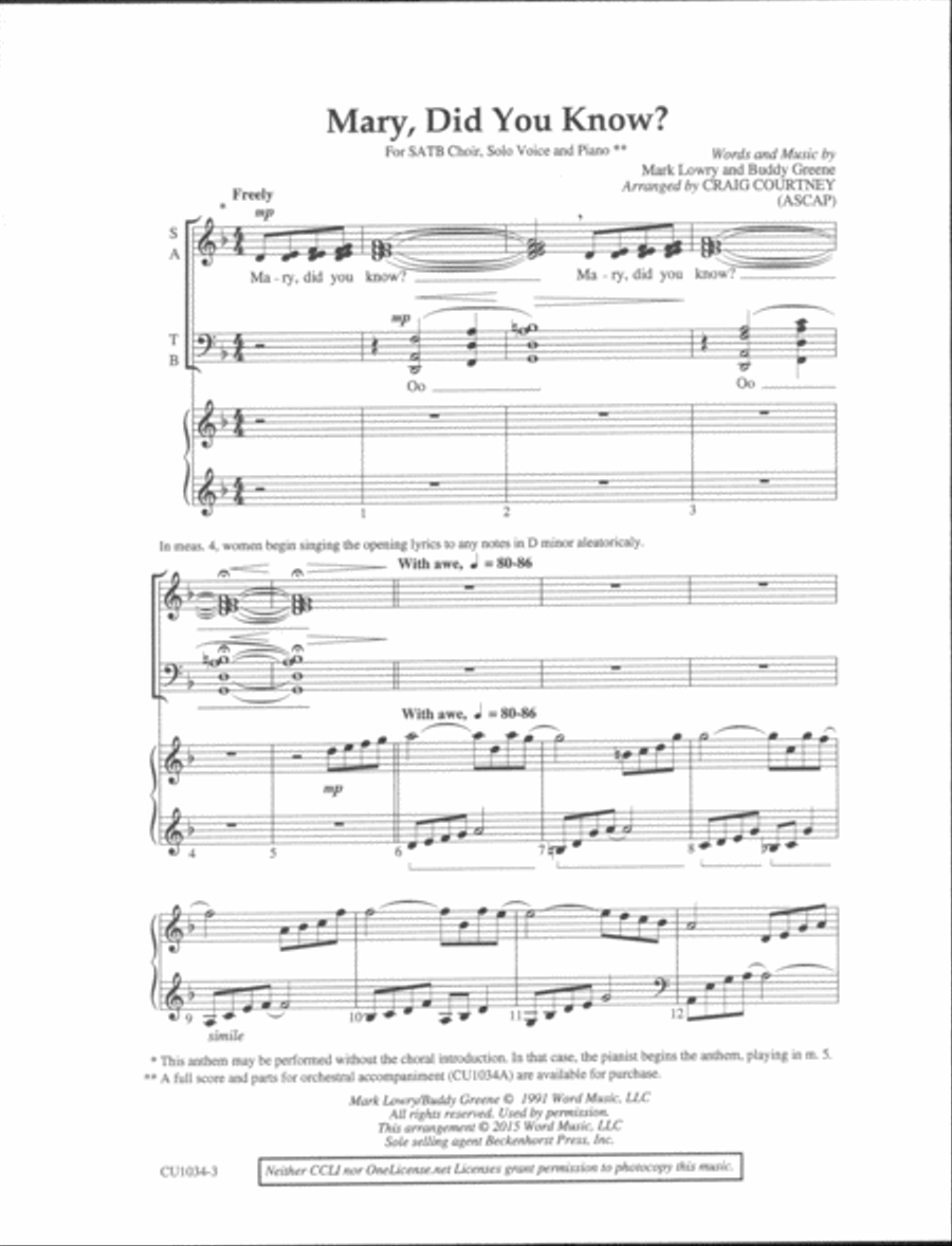 Mary, Did You Know? 4-Part scores gallery preview page 14