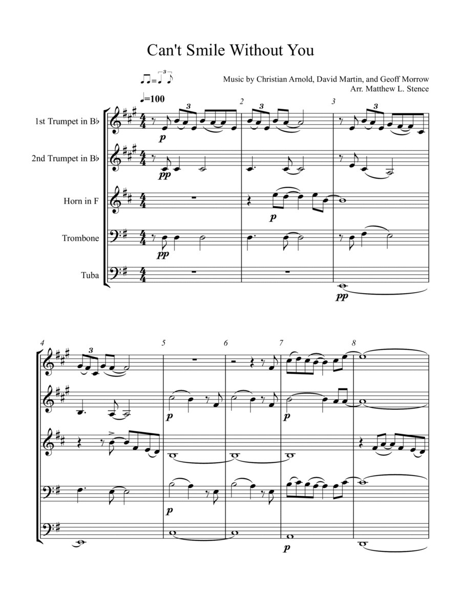 Can't Smile Without You Brass Ensemble scores gallery preview page 1
