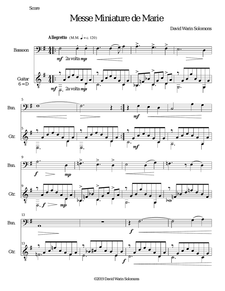 Messe miniature de Marie for bassoon and guitar Bassoon scores gallery preview page 1