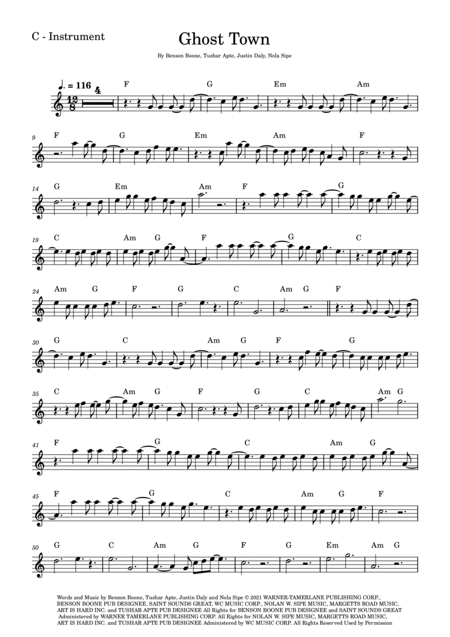 Ghost Town Piano scores gallery preview page 1