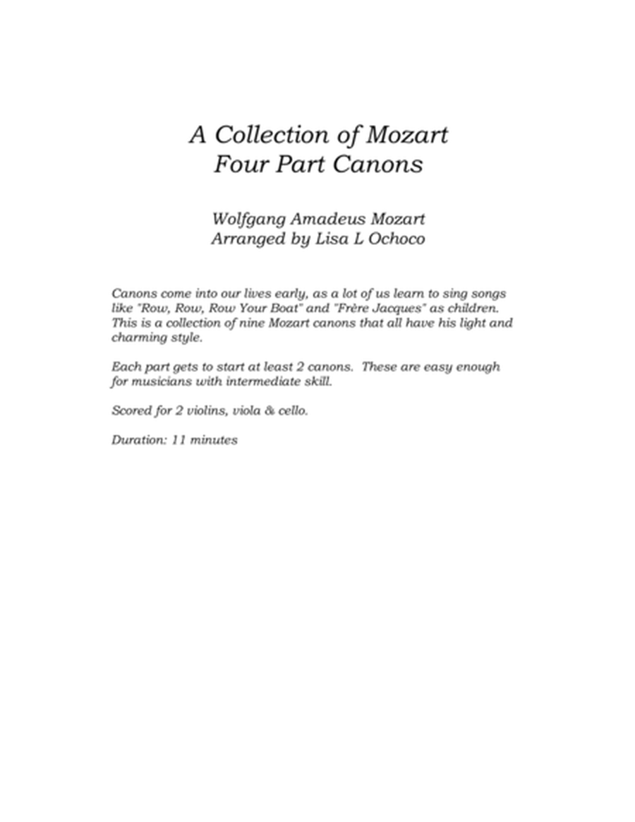 A Collection of Mozart Canons for String Quartet (2 Vln, Vla, Vc) image number null