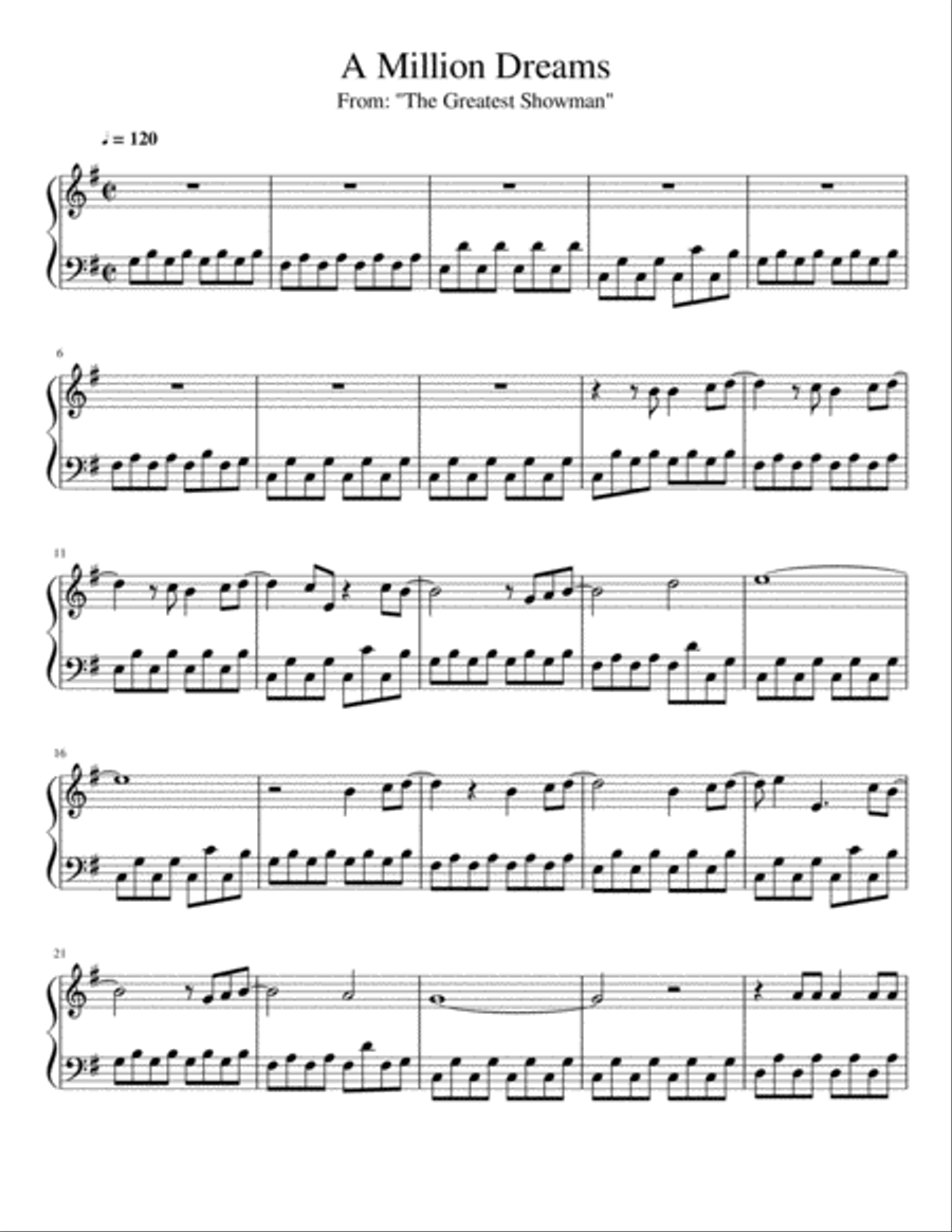 A Million Dreams Piano Solo scores gallery preview page 1