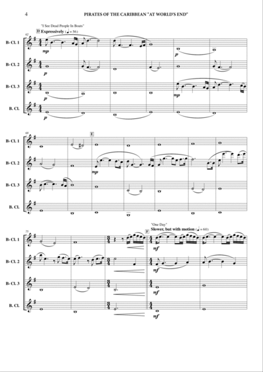 Pirates Of The Caribbean Clarinet Quartet scores gallery preview page 5