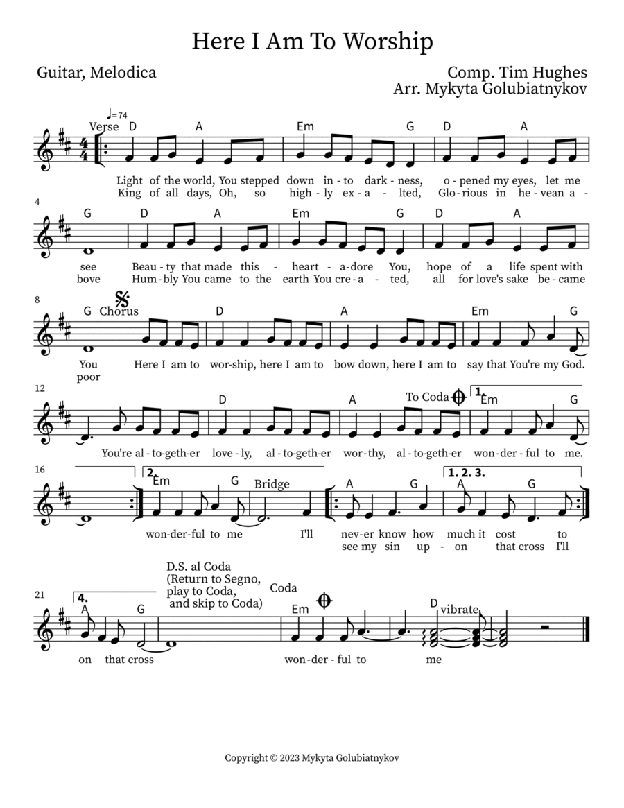 Here I am to Worship Guitar scores gallery preview page 1