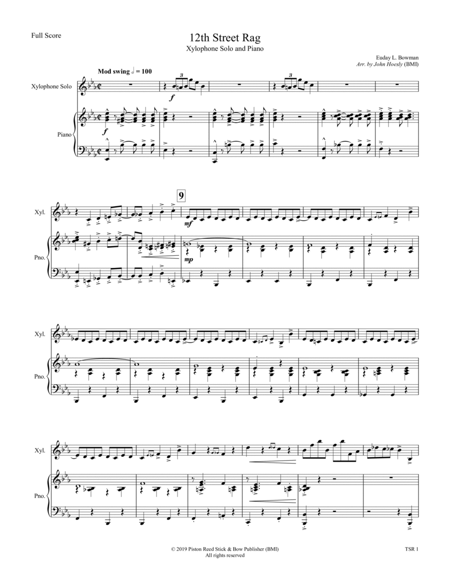 Twelfth Street Rag (12th Street Rag)- Solo Xylophone with Piano Piano scores gallery preview page 1