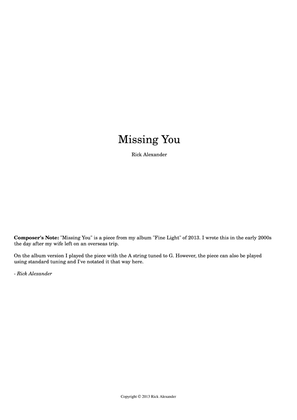 Book cover for Missing You (for solo guitar)