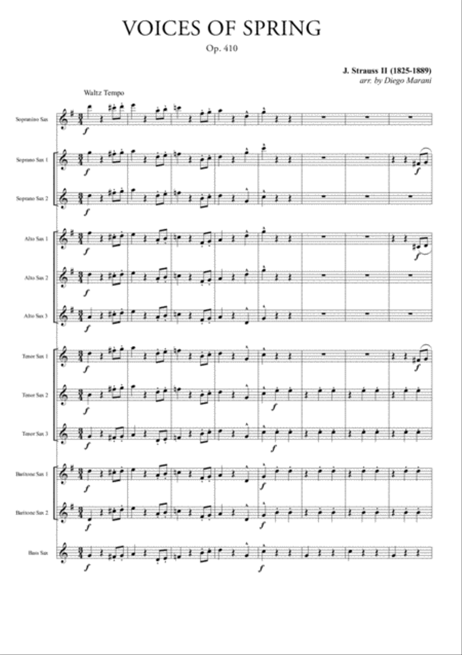 Voices Of Spring for Saxophone Ensemble Woodwind Ensemble scores gallery preview page 1