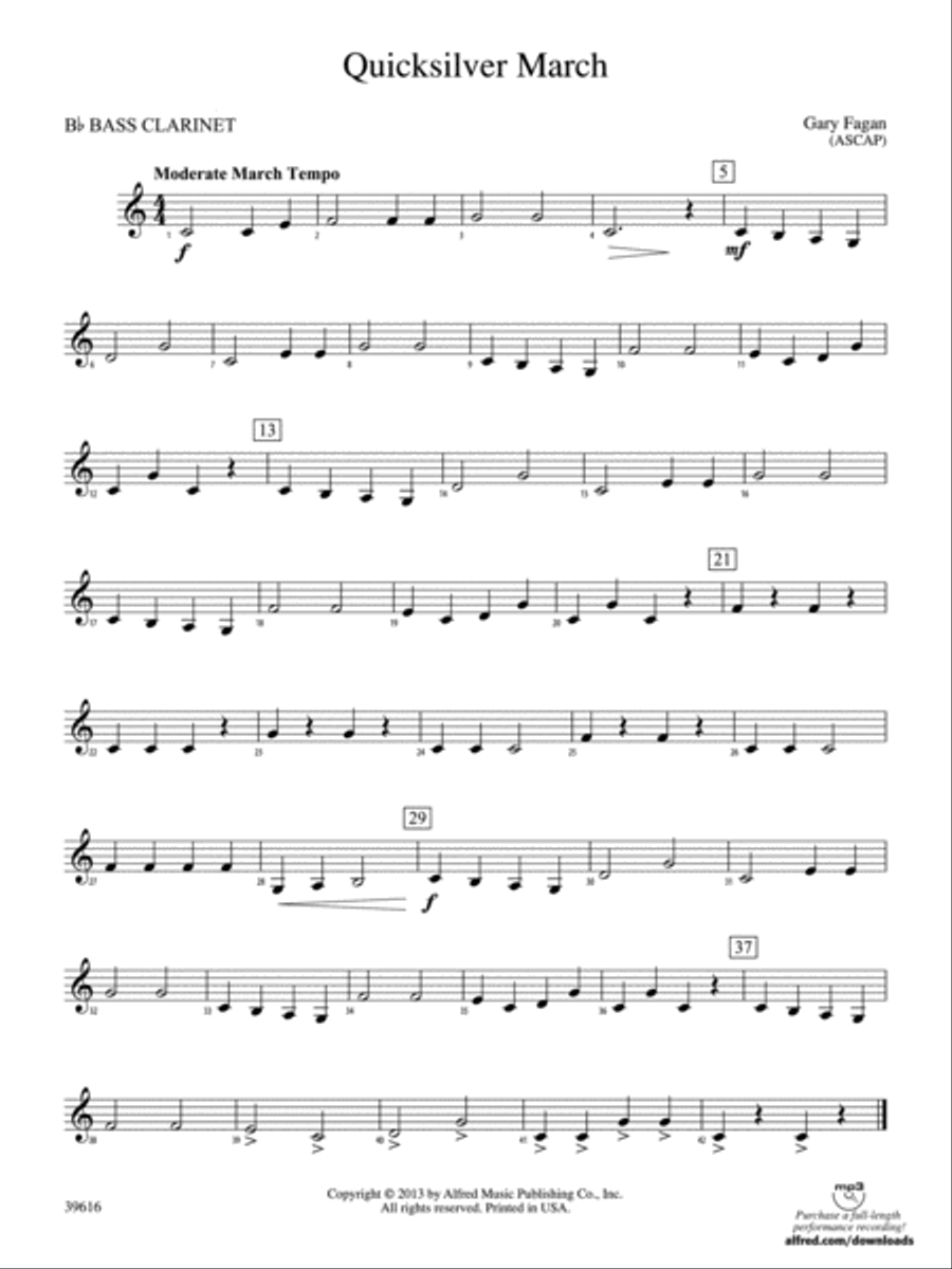 Quicksilver March: B-flat Bass Clarinet Concert Band scores gallery preview page 1