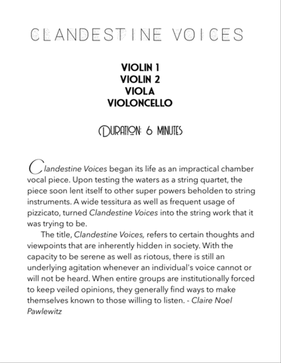 Clandestine Voices String Quartet scores gallery preview page 4